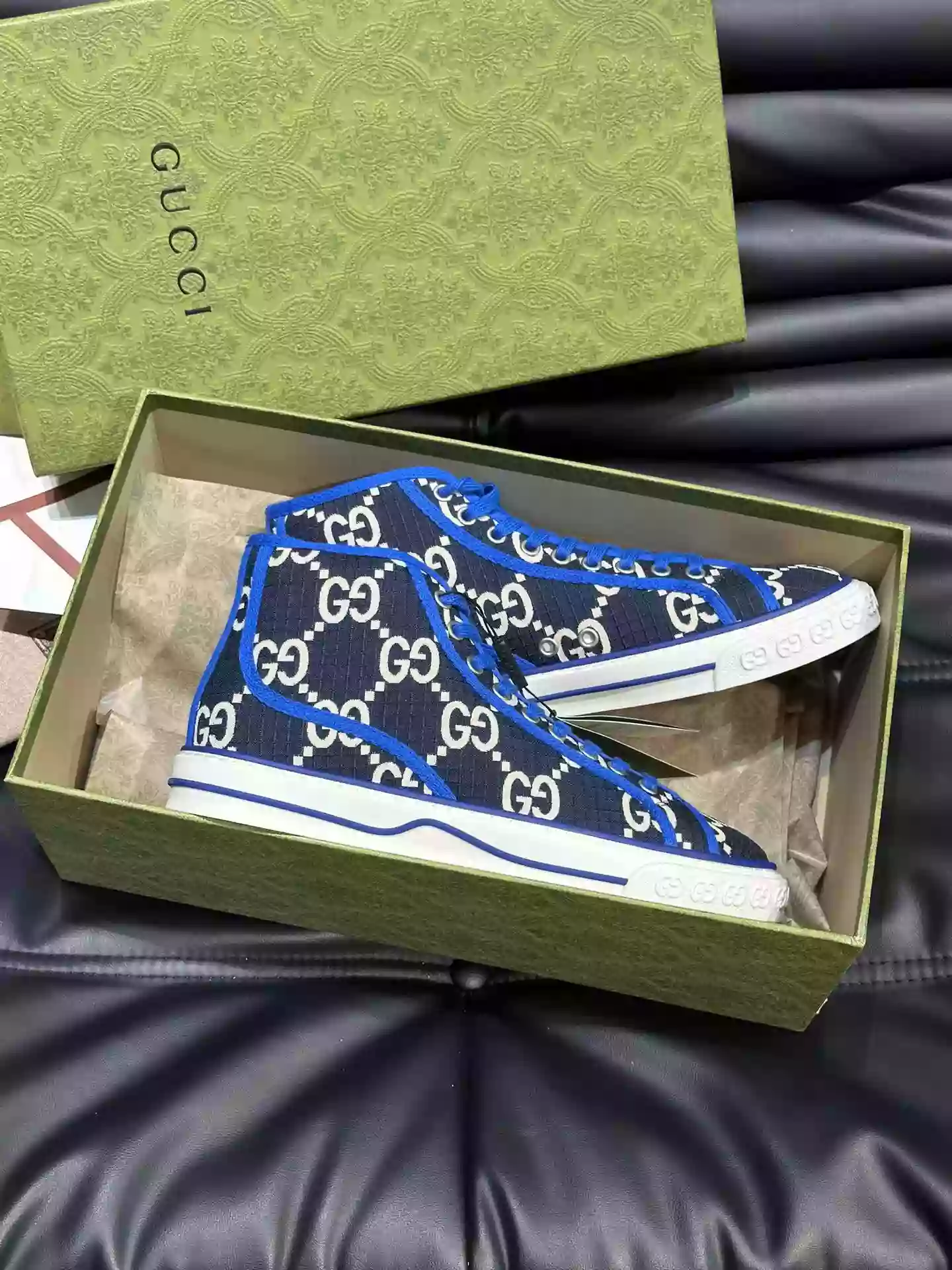 GUCCI TENNIS 1977 HIGH-TOP SHOES SNEAKERS IN BLACK/BLUE - GC284