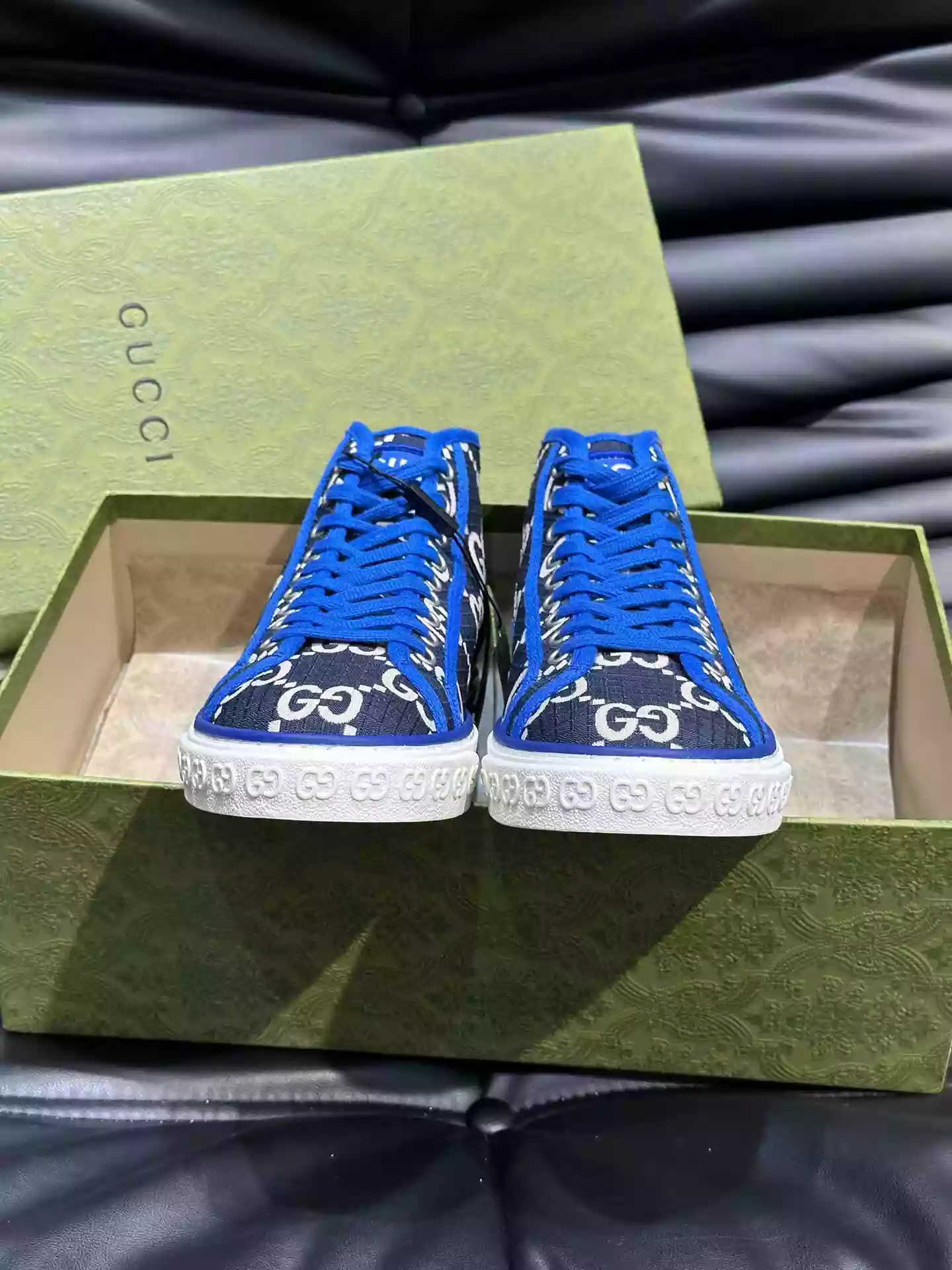 GUCCI TENNIS 1977 HIGH-TOP SHOES SNEAKERS IN BLACK/BLUE - GC284