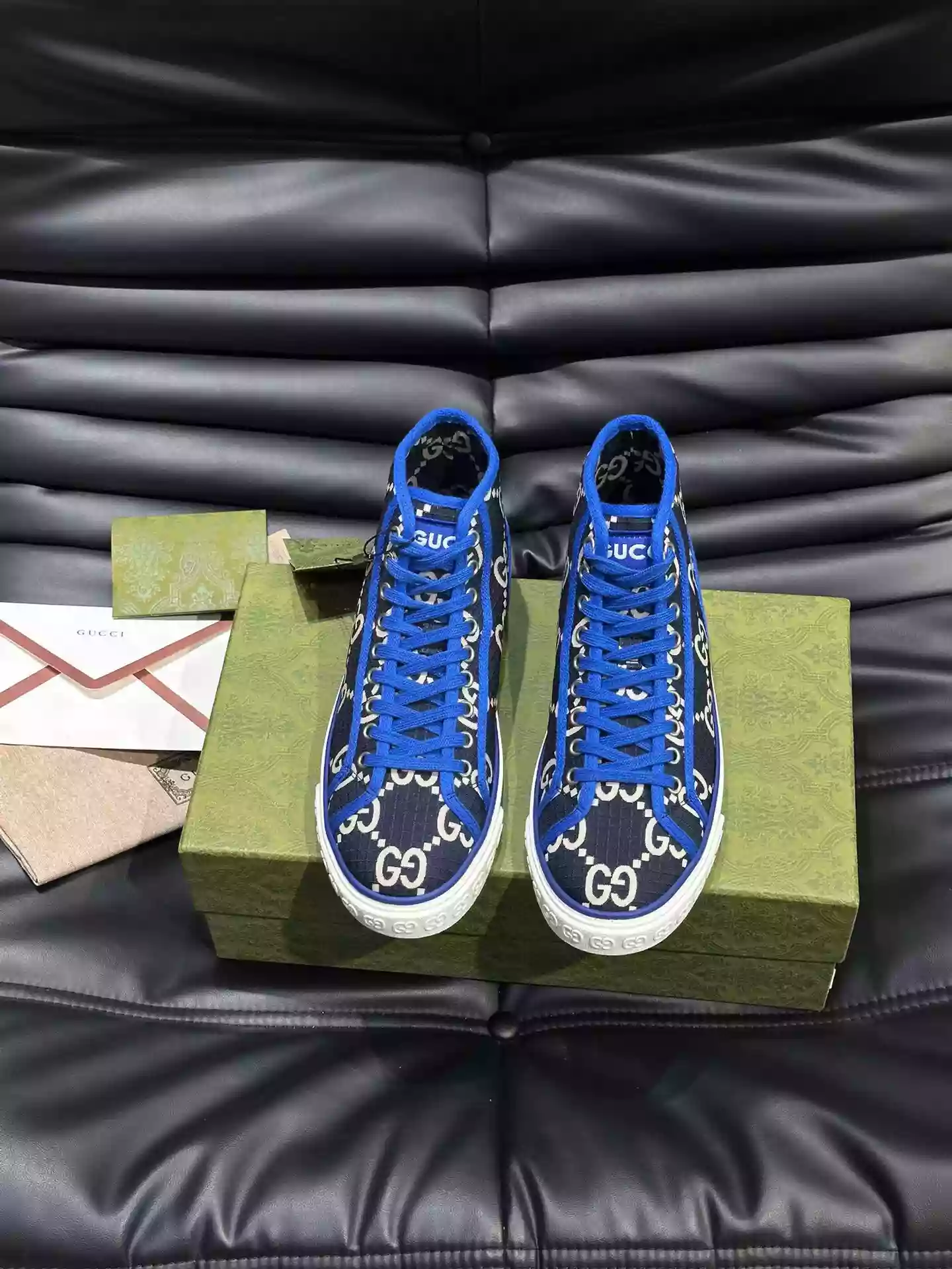 GUCCI TENNIS 1977 HIGH-TOP SHOES SNEAKERS IN BLACK/BLUE - GC284