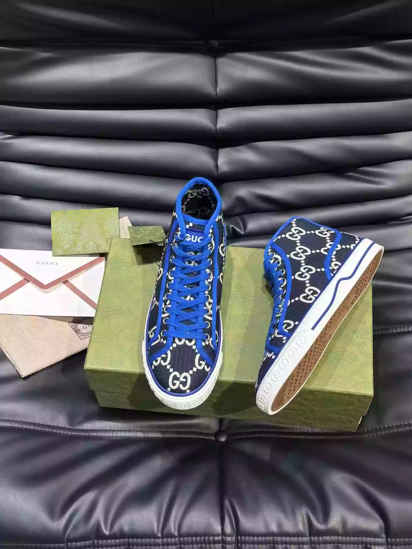 GUCCI TENNIS 1977 HIGH-TOP SHOES SNEAKERS IN BLACK/BLUE - GC284