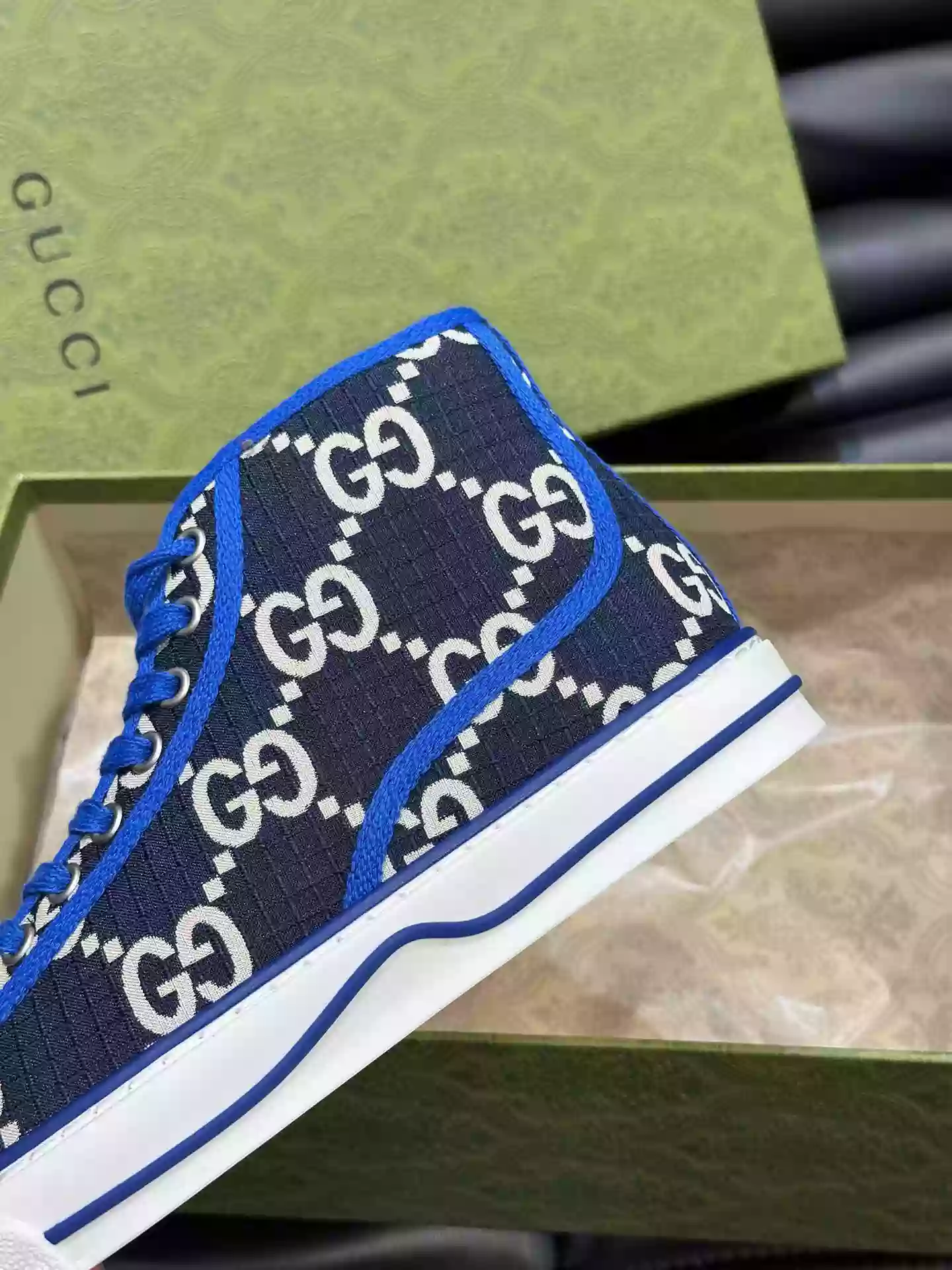 GUCCI TENNIS 1977 HIGH-TOP SHOES SNEAKERS IN BLACK/BLUE - GC284