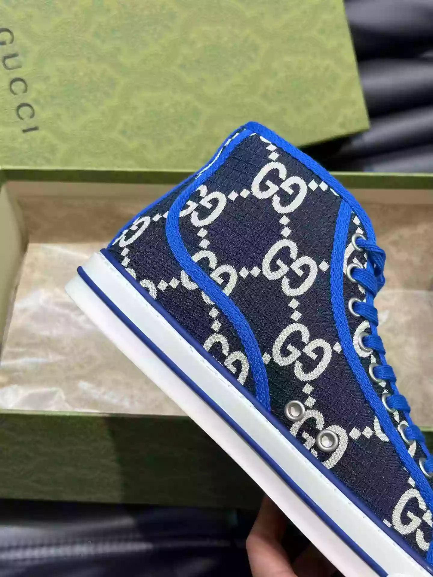 GUCCI TENNIS 1977 HIGH-TOP SHOES SNEAKERS IN BLACK/BLUE - GC284