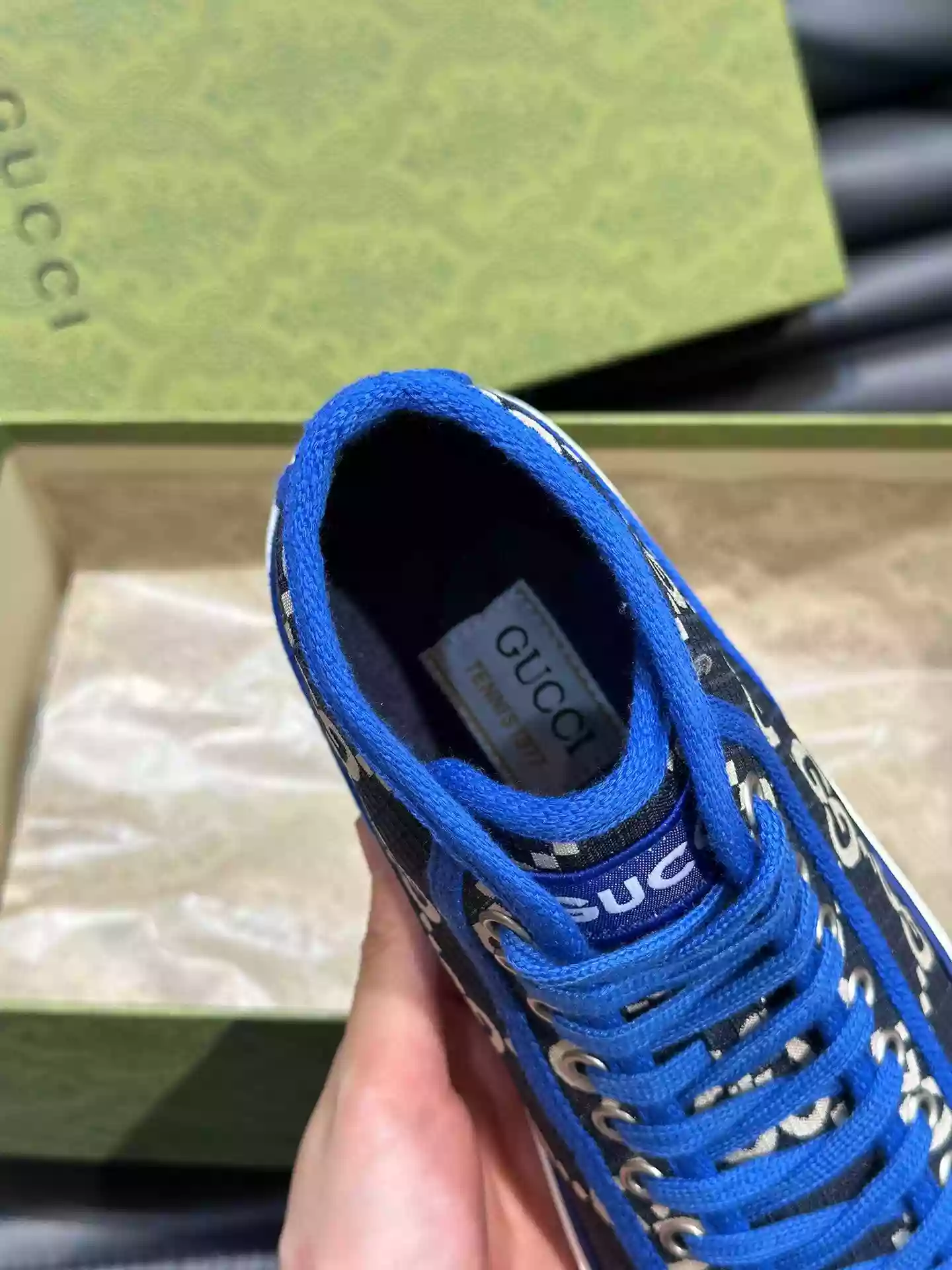 GUCCI TENNIS 1977 HIGH-TOP SHOES SNEAKERS IN BLACK/BLUE - GC284