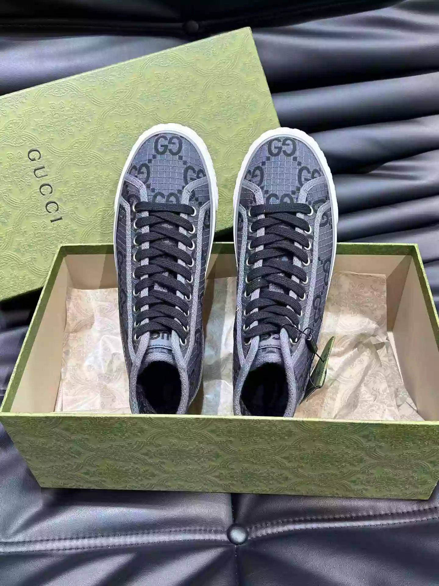 GUCCI TENNIS 1977 HIGH-TOP SHOES SNEAKERS IN BLACK/DARK GRAY - GC283