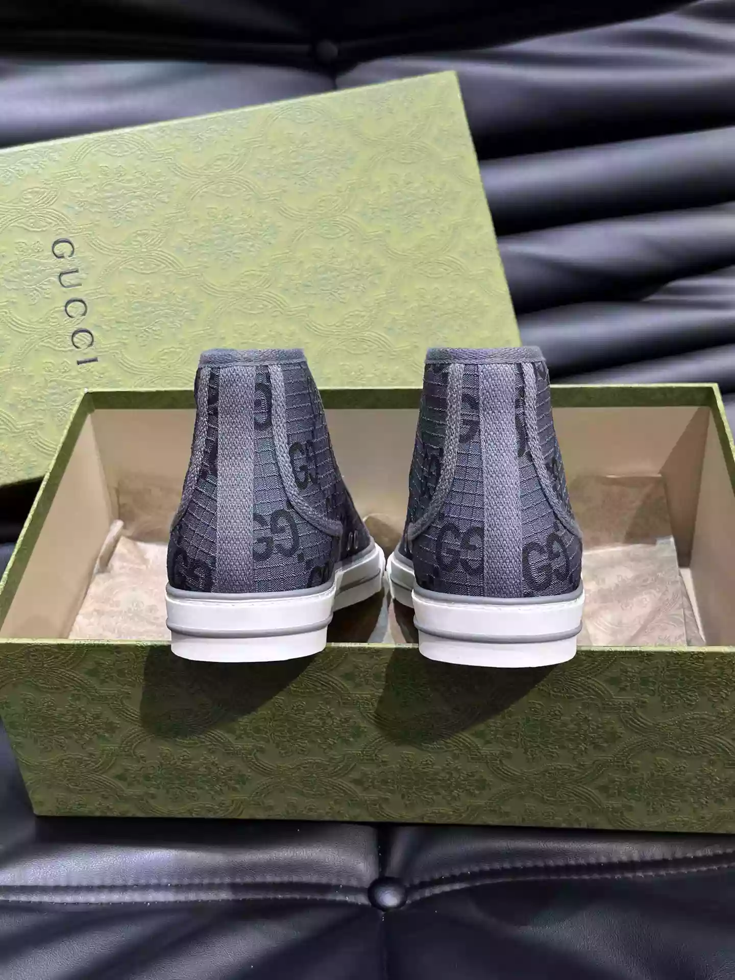 GUCCI TENNIS 1977 HIGH-TOP SHOES SNEAKERS IN BLACK/DARK GRAY - GC283