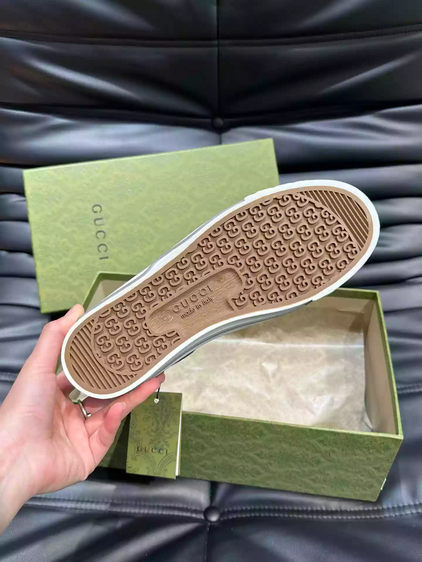 GUCCI TENNIS 1977 HIGH-TOP SHOES SNEAKERS IN BLACK/DARK GRAY - GC283