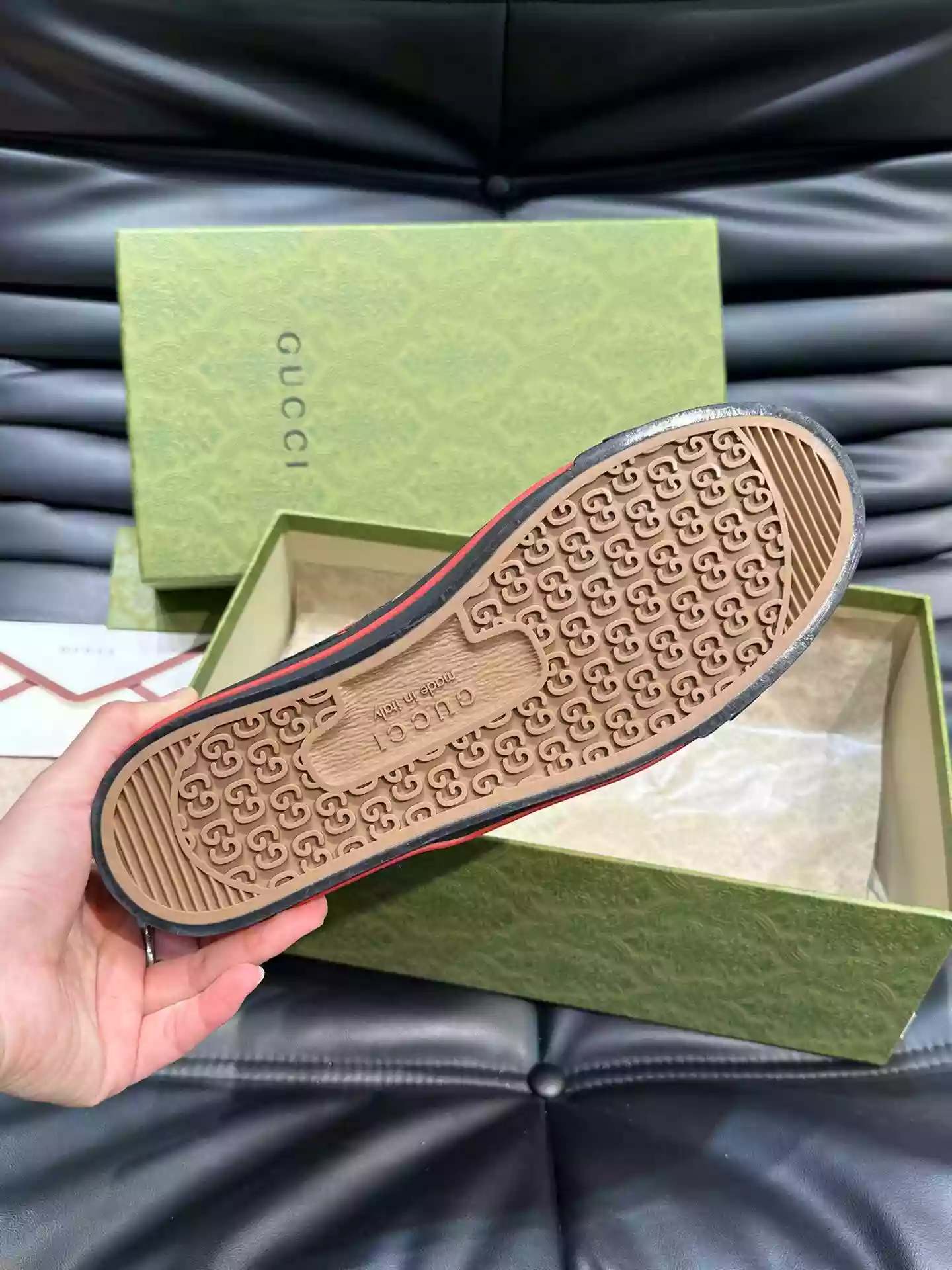 GUCCI TENNIS 1977 HIGH-TOP SHOES SNEAKERS IN BLACK/RED - GC285