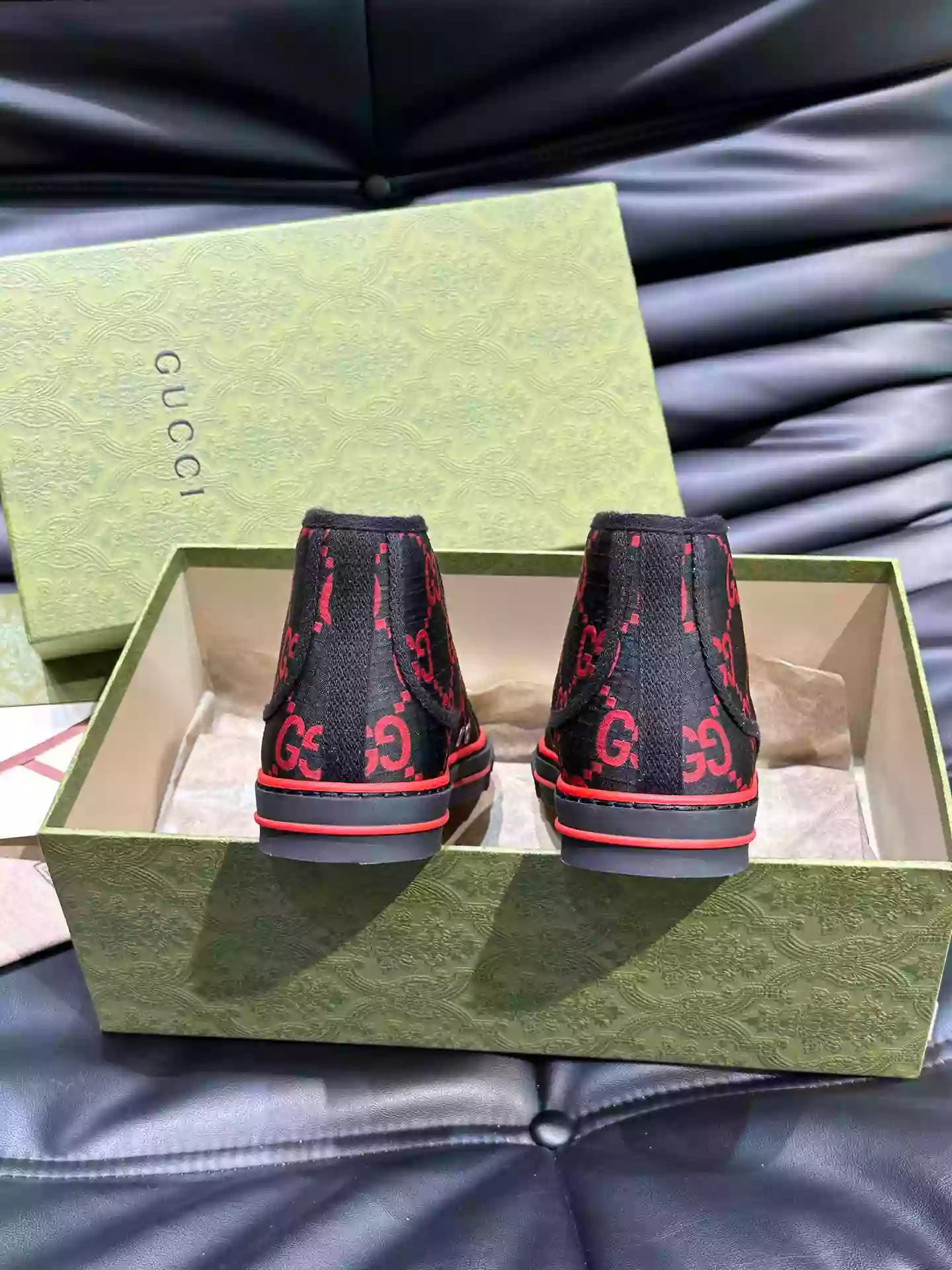 GUCCI TENNIS 1977 HIGH-TOP SHOES SNEAKERS IN BLACK/RED - GC285