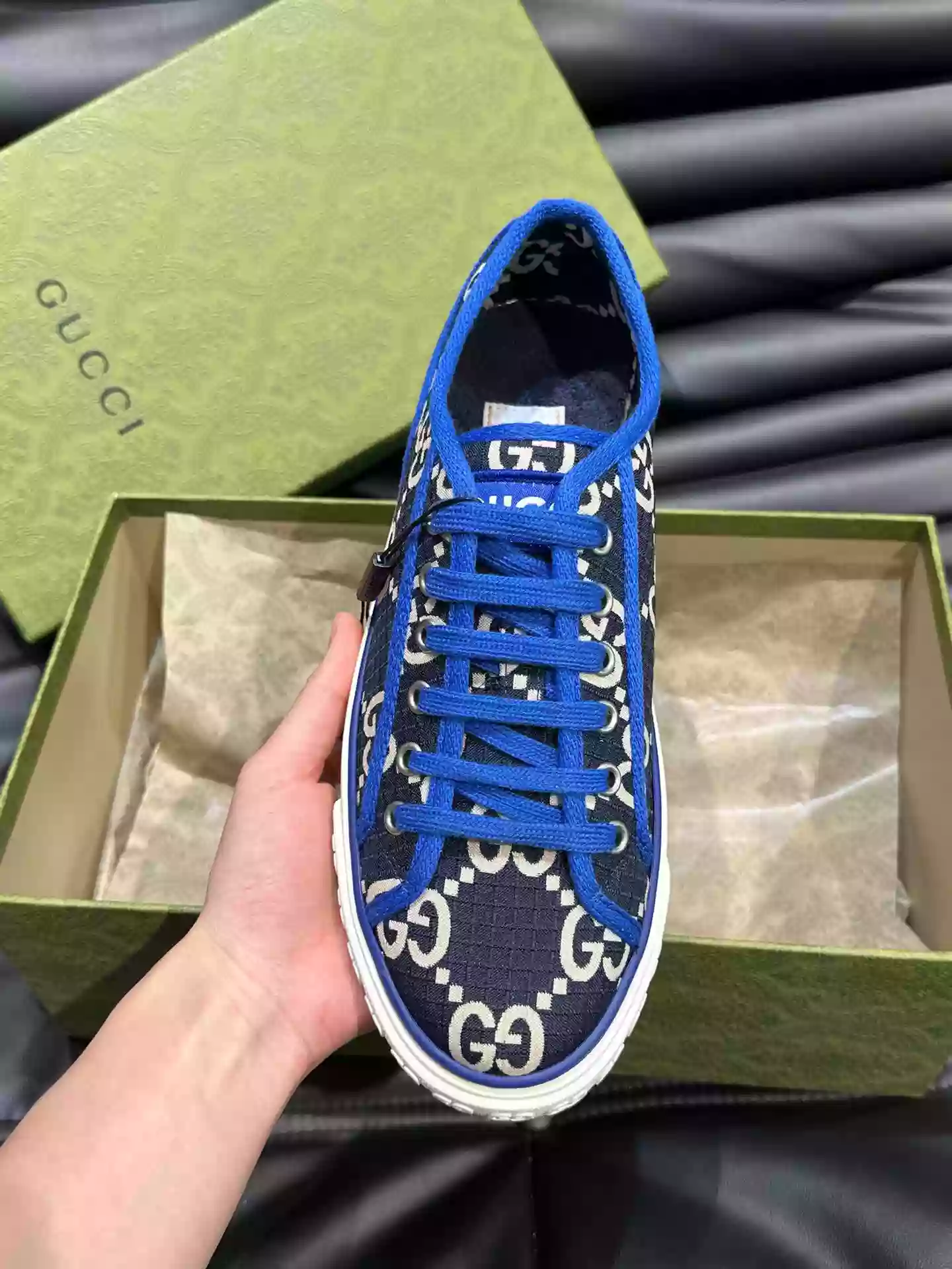 GUCCI TENNIS 1977 SHOES SNEAKERS IN BEIGE/BLUE - GC281