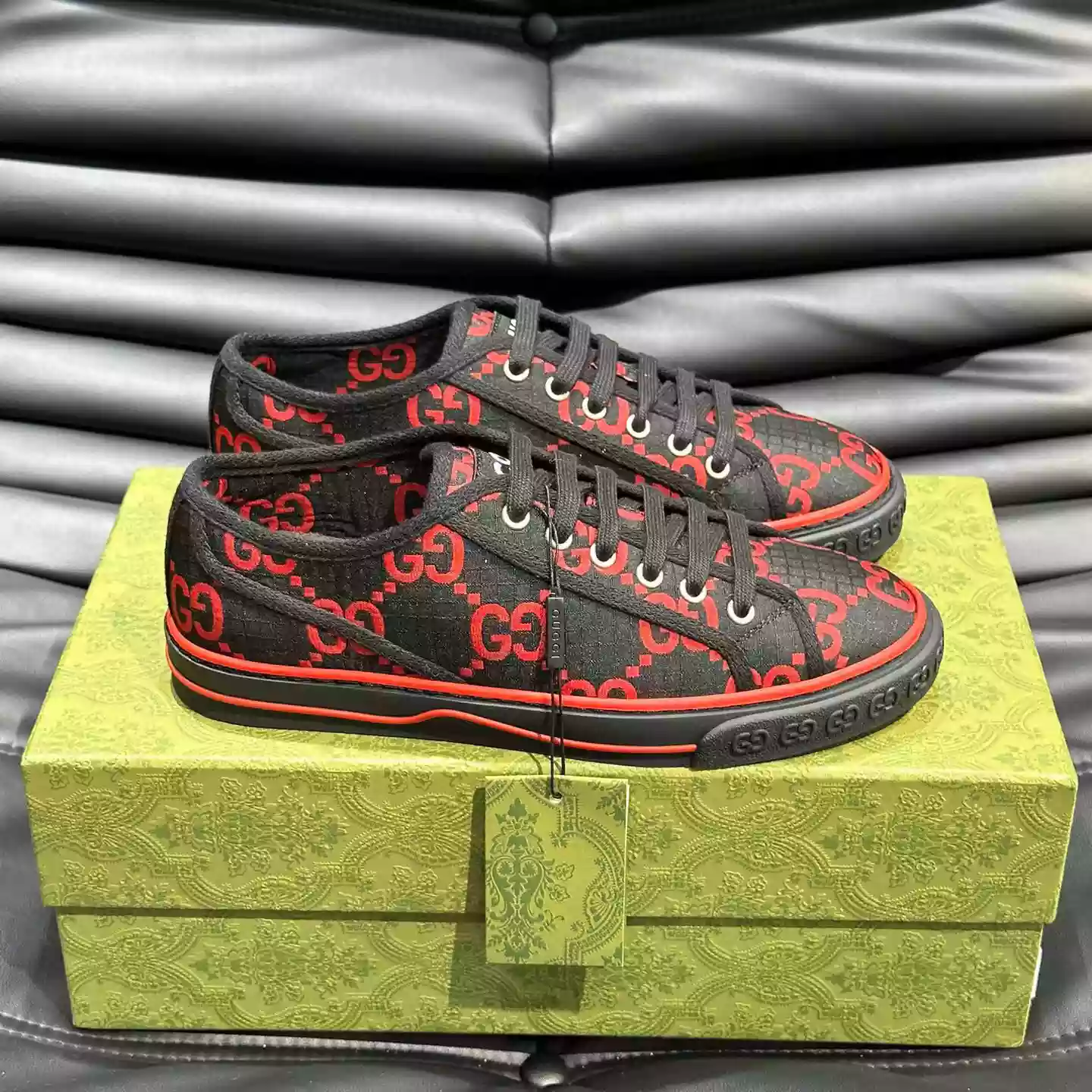 GUCCI TENNIS 1977 SHOES SNEAKERS IN BLACK/RED - GC282