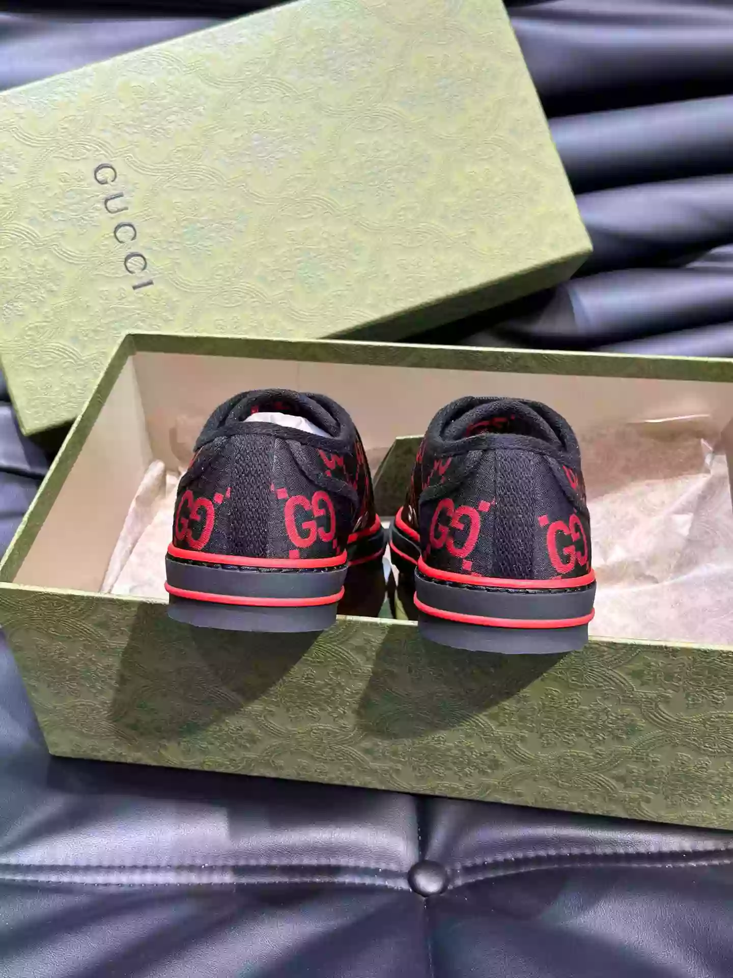 GUCCI TENNIS 1977 SHOES SNEAKERS IN BLACK/RED - GC282