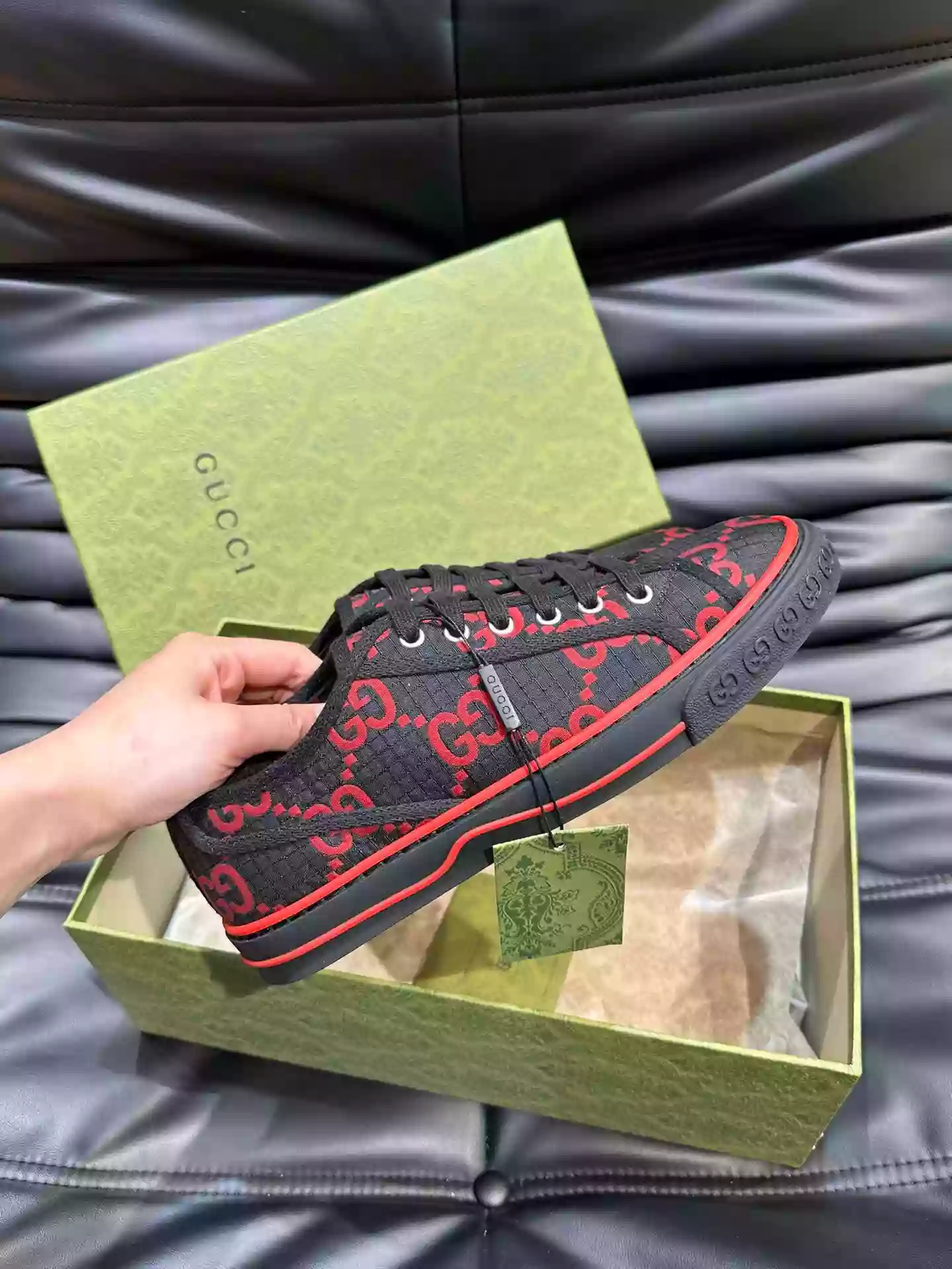 GUCCI TENNIS 1977 SHOES SNEAKERS IN BLACK/RED - GC282