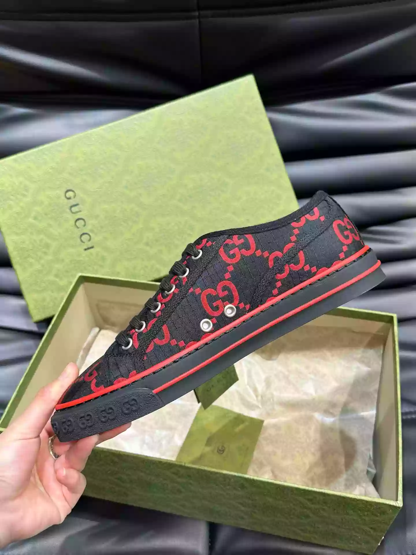 GUCCI TENNIS 1977 SHOES SNEAKERS IN BLACK/RED - GC282