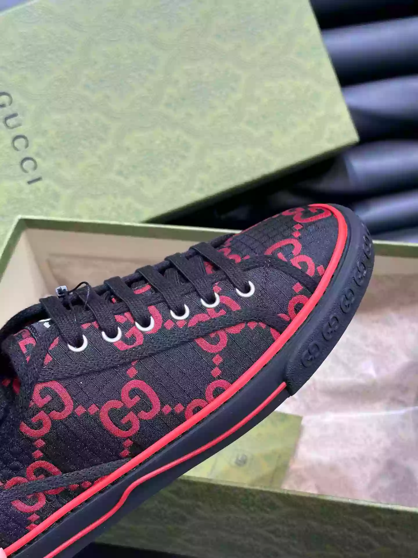 GUCCI TENNIS 1977 SHOES SNEAKERS IN BLACK/RED - GC282