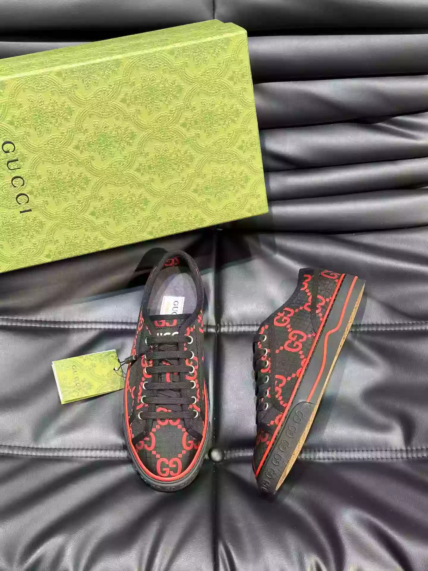 GUCCI TENNIS 1977 SHOES SNEAKERS IN BLACK/RED - GC282
