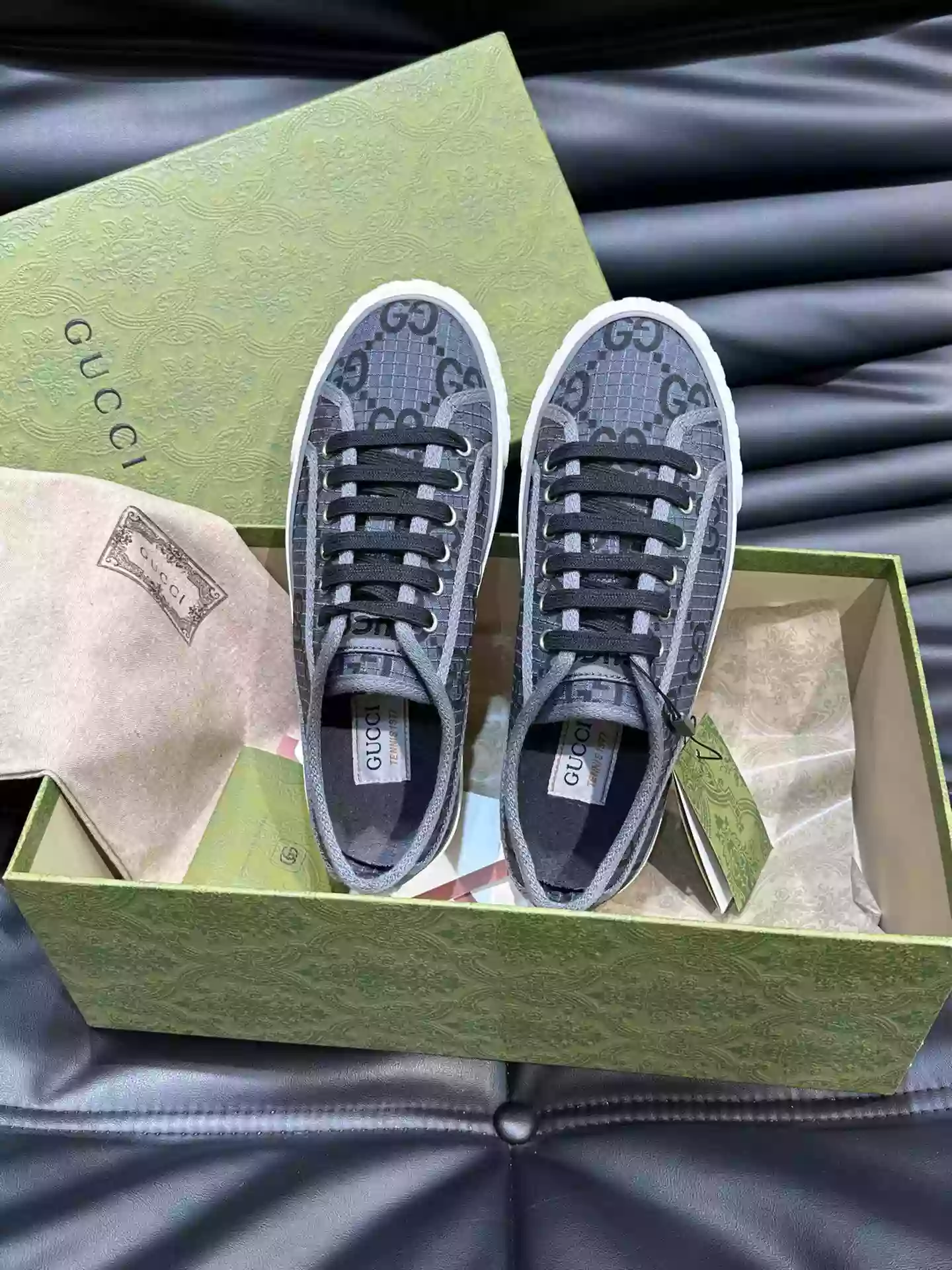 GUCCI TENNIS 1977 SHOES SNEAKERS IN DARK GREY/BLACK - GC280