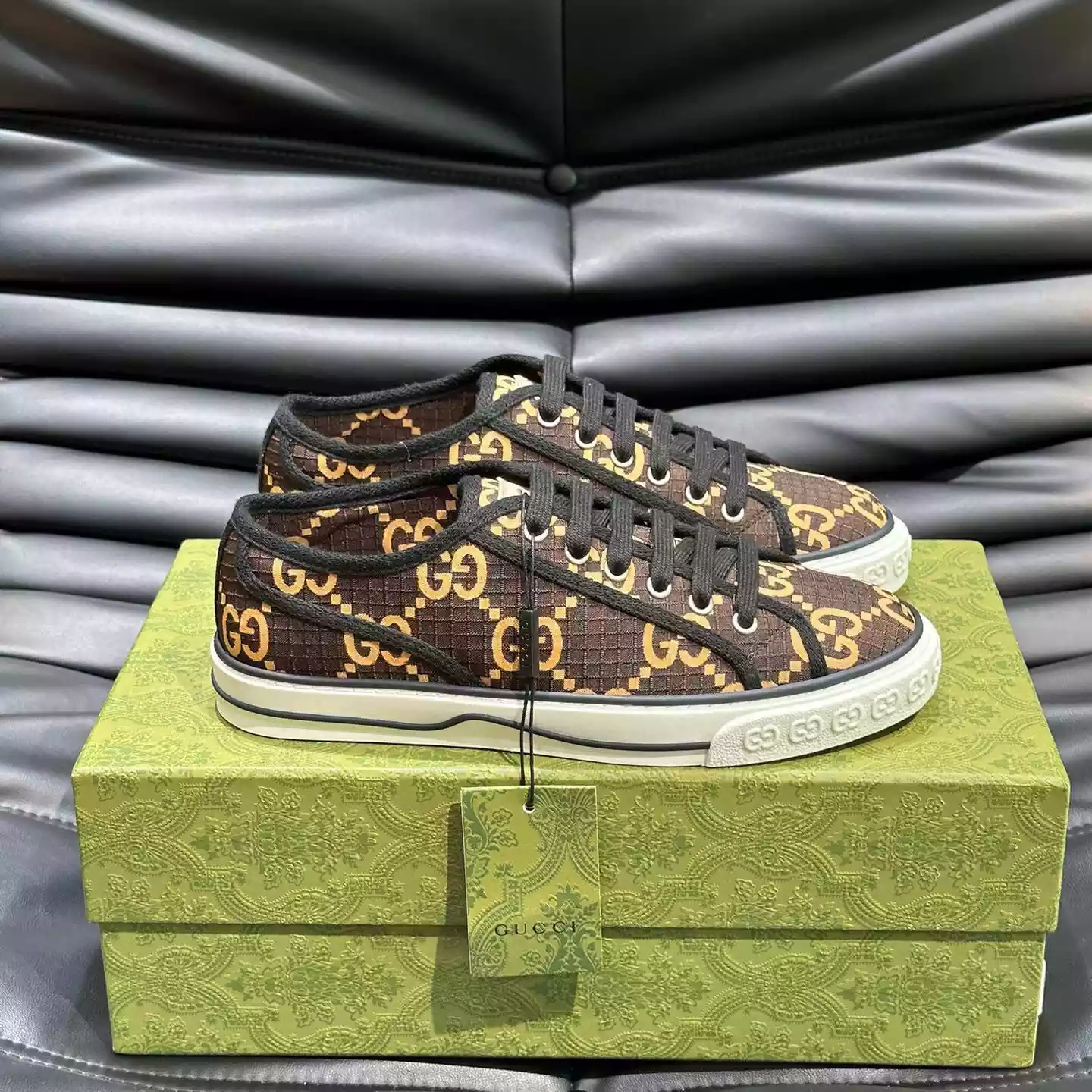 GUCCI TENNIS 1977 SHOES SNEAKERS IN EBONY/BEIGE - GC279